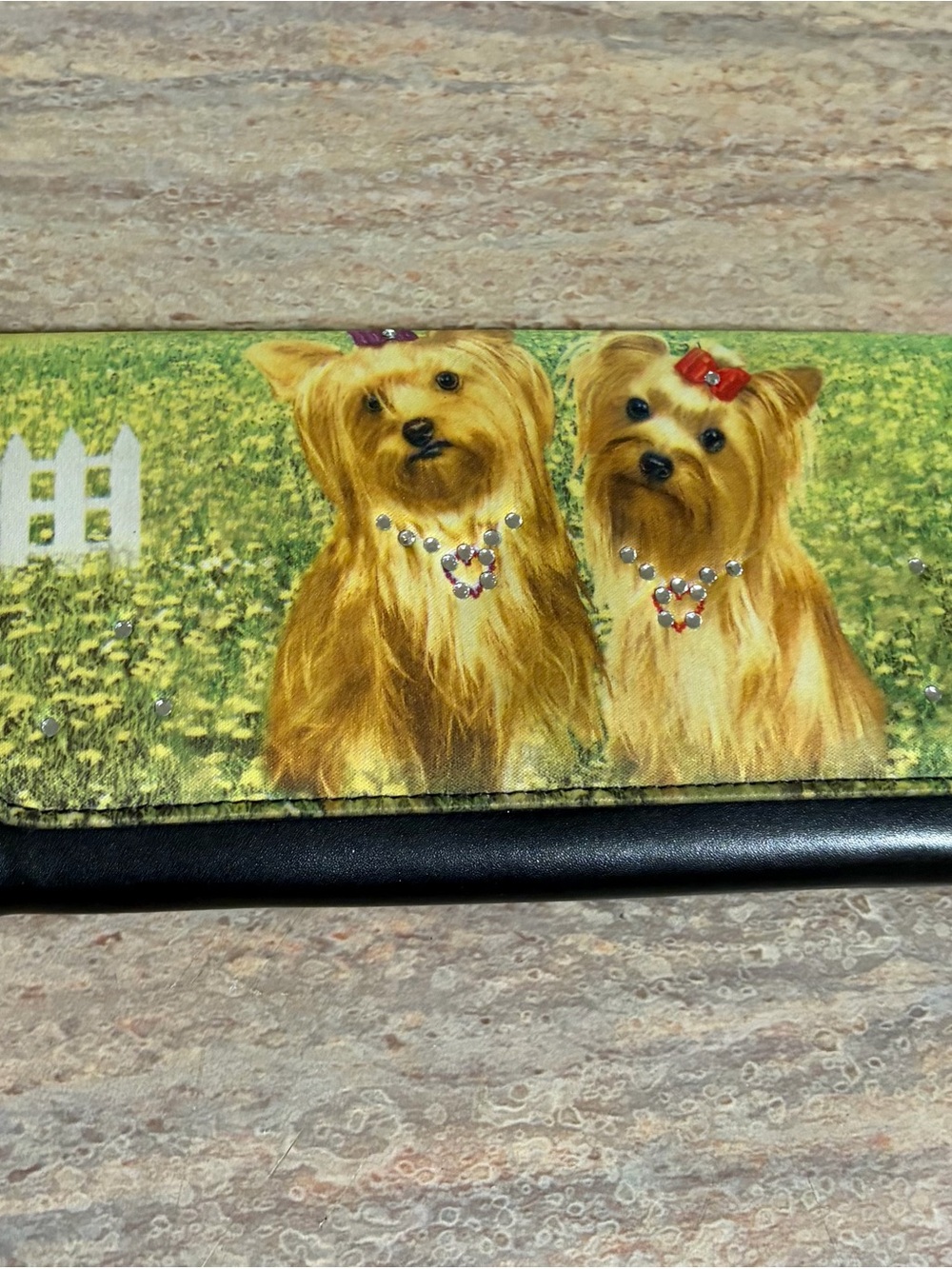 Yorkshire Terrier Wallet with Decorative Dogs - Green. Unbranded